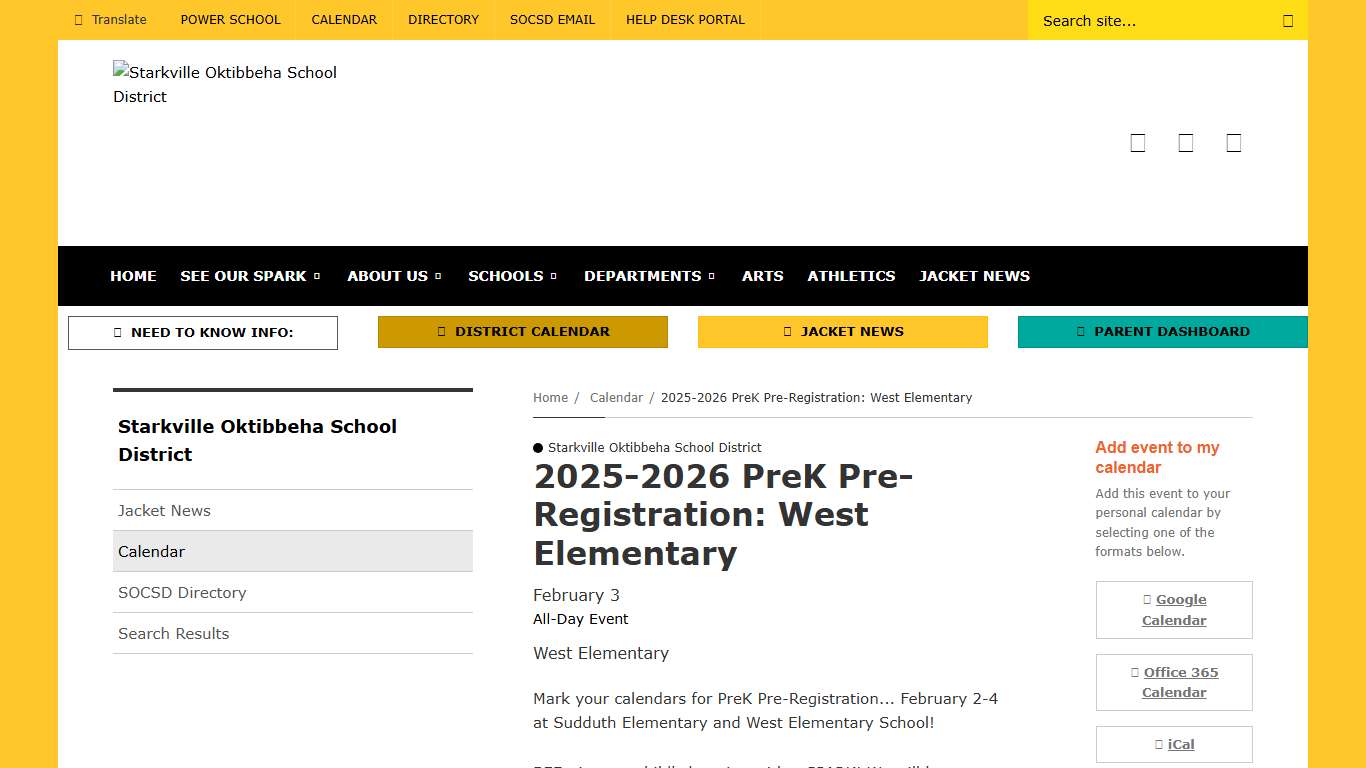2025-2026 PreK Pre-Registration: West Elementary February 3, 2026 Starkville Oktibbeha School District