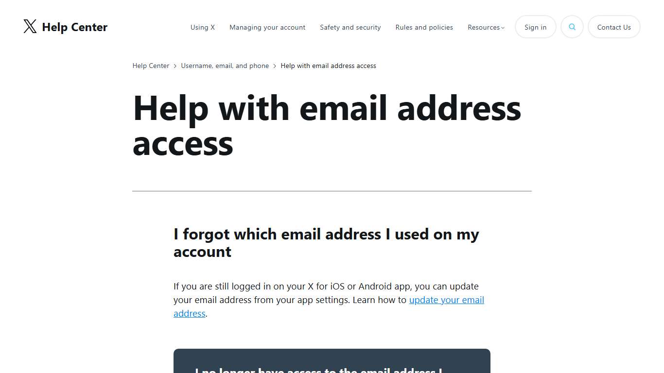 X account recovery – email address access issues